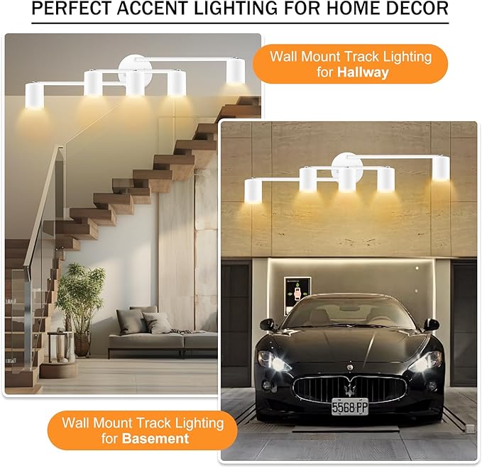 Track Lighting Fixtures Ceiling, LED Track Lighting, White Kitchen Lights for Bedroom, 28.4" Ceiling Spot Light Kit, 5 Light Wall Light with Rotatable Heads, Living Room Decor(GU10 Socket, NO Bulb)