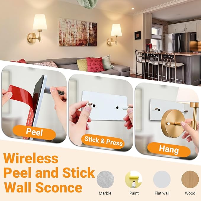 Nekhung Battery Operated Wall Sconces Set of Two, Wireless Battery Wall Light with 10000mAh RGB Dimmable Magnetic Bulb and Remote, Rechargeable Sconce Wall Decor for Bedroom Living Room Hallway