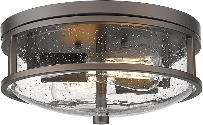 Flush Mount Ceiling Light Fixture, 12 inch 2-Light Modern Farmhouse Ceiling Light with Seeded Glass for Bedroom, Entryway, Kitchen Hallway, ROS88 ORB