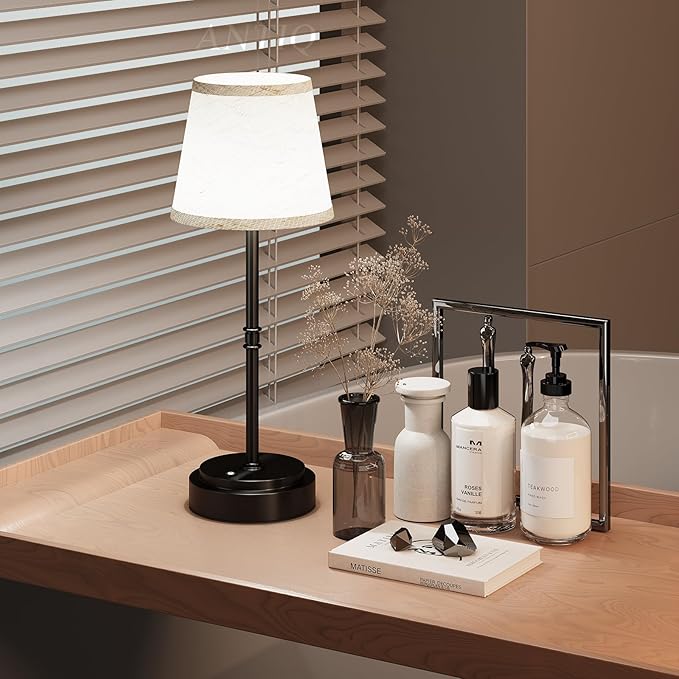 Cordless Table Lamp Rechargeable Black - 2 Pack 7500mAH Battery Operated Lamp for Decor, 3000K Stepless Dimming Touch Control Wireless Lamp for Bedroom, Dining Table, Counter, Living Room