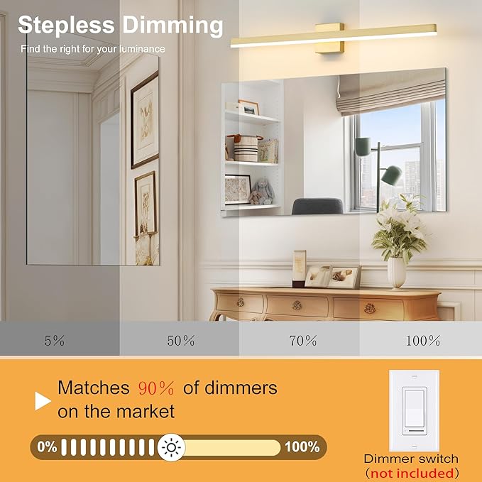 Gold Bathroom Vanity Light 39.4 inch, 30W Dimmable 5CCT LED Modern Bathroom Light Fixture Over Mirror - ETL Certificate
