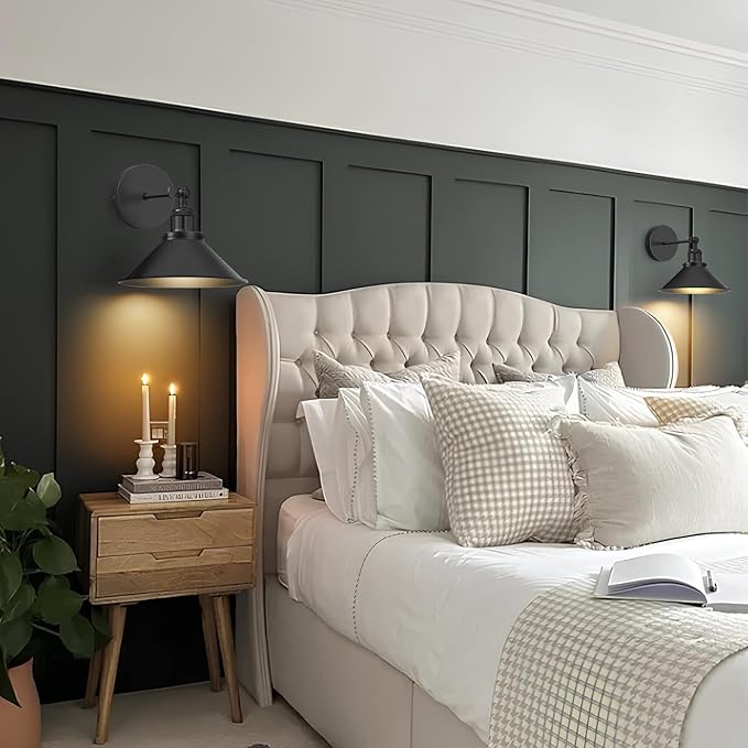 Battery Operated Wall Sconce Set of 2,Vintage Wireless Wall Sconces with Remote,Dimmable Led Wall Lights,Wall Lamp Fixture Indoor Bedroom Living Room Kitchen,LED Bulbs Included,Black