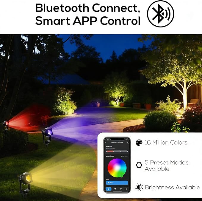 Solar Smart Bluetooth Landscape Spotlights 4 Pack, RGBW Landscape Light, Solar Spot Lights Outdoor, Solar Outdoor Uplights for Garden Trees Yard Landscape