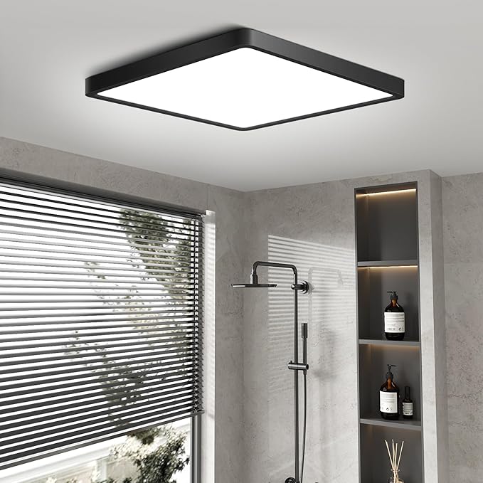 9Inch 18W Square LED Ceiling Light Fixtures Flush Mount, 3000K Warm White LED Ceiling Lamp, Surface Mount Modern Ceiling Lights, Slim Flat Panel Lighting for Bedroom, Kitchen, Bathroom Etc.Black