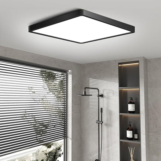 9Inch 18W Square LED Ceiling Light Fixtures Flush Mount, 3000K Warm White LED Ceiling Lamp, Surface Mount Modern Ceiling Lights, Slim Flat Panel Lighting for Bedroom, Kitchen, Bathroom Etc.Black