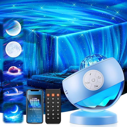 Iceberg Northern Lights Projector, Blue Galaxy Projector with Unique Iceberg Base, 300+ Lighting Effects & 15 White Noise, Bluetooth Aurora Star Light for Bedroom, Remote & Timer, Kids/Adults Gifts