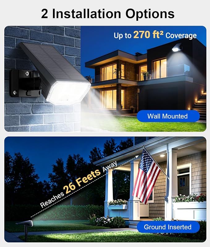 LETMY Solar Spot Lights Outdoor, 104 LED Solar Spotlights, 2-in-1 Solar Powered Outdoor Lights, Auto On/Off, Solar Lights Outdoor for Yard Garden, Patio, Wall, Trees & Flag, 2 Pack, Cool White