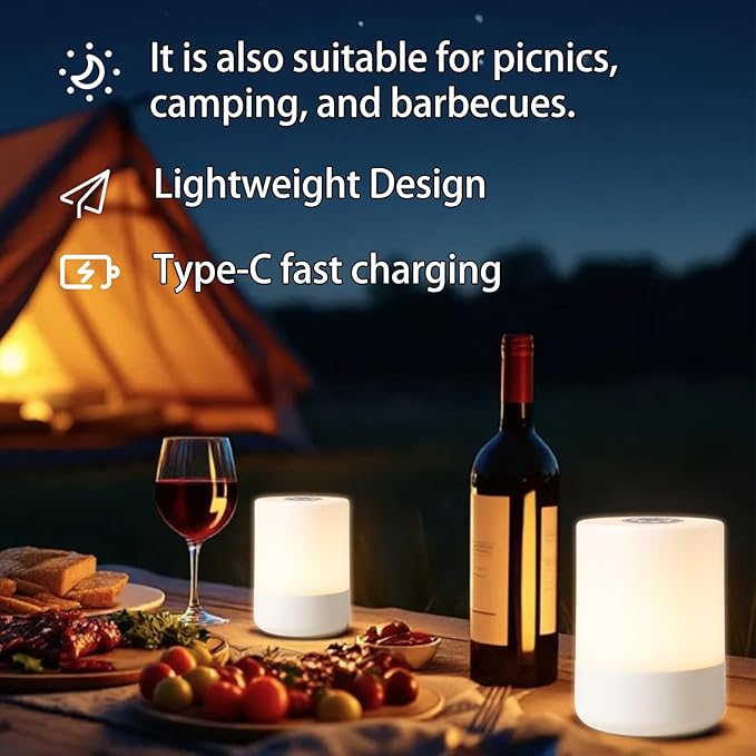 Touch Bedside Lamp, Portable Night Light, 3-Color Dimmable LED, USB Rechargeable Cordless Table Lamp for Bedroom, Nursery, Camping (A-Light-Touch)