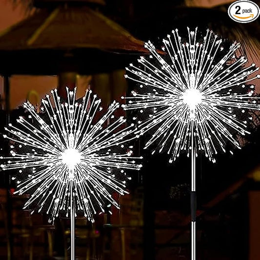 JJGoo Solar Firework Lights, 2 Pack 180 LEDs 2 Lighting Modes Solar Lights Outdoor Waterproof for Garden Patio Walkway Pathway Party Wedding Christmas Decorative - Cool White