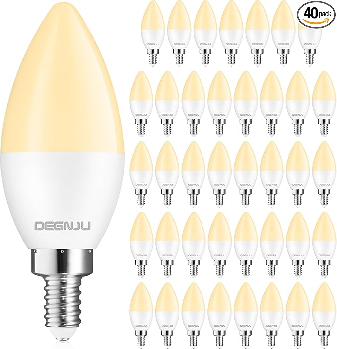 DEGNJU 40 Pack LED Candelabra Light Bulbs 60W Equivalent, Chandelier Light Bulbs Soft White 2700K, E12 LED Bulb, Type B Light Bulb 5.5W, Candelabra Base, 120V, B11 Candle Light Bulb, Non-Dimmable