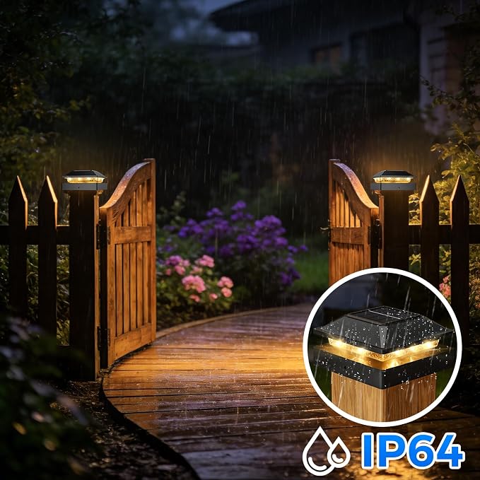 Peasur 4x4 Solar Post Cap Lights 8 Pack, 2 Modes 16 LED Post Solar Lights Waterproof, Black Fence Deck Lights Fit Wooden/Vinyl Post for Porch Patio