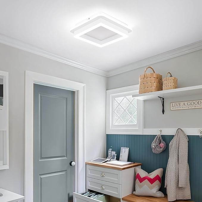 CANEOE 3 Packs Square Flush Mount Ceiling Light, 6000K Black Modern LED Ceiling Light Fixture, Minimalist Hallway Lighting Fixture Ceiling Lamp for Hallway Entryway Bedroom Balcony (White)