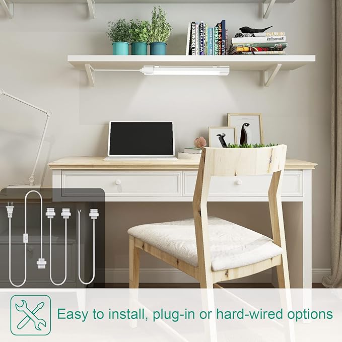 KUKUMAO LED Tube Light Fixture with Plug, 1.4FT 1800LM 5000K Closet Lights, Linkable Cabinet Light for Garage, Kitchen, Bathroom, Closet, Office
