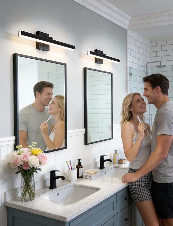 IZORRO Modern Bathroom Vanity Light 16 inch, Rotatable, 12W Dimmable Led Bathroom Light Fixture Over Mirror, Black Vanity Light Bar (5 Color Temperature)