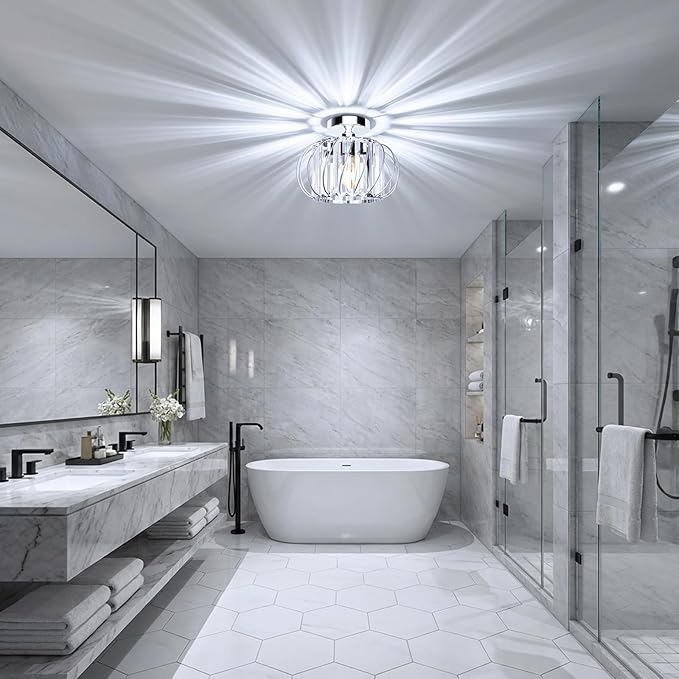 FRIDEKO HOME Crystal Ceiling Light Fixture - Small Crystal Chandelier Semi Flush Mount Ceiling Light Modern Hallway Lights fixtures for Entryway Bedroom Porch Kitchen (11 Inch, Bulb not Included)