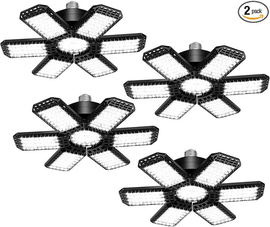 AUDLES 4 Pack Garage Lights, 200W 20000LM 6500K LED Shop Lights, Garage Light Ceiling Led with 6+1 Deformable Panels, Screw in E26 Socket Bulb for Warehouse, Workshop, Basement, Barn Lighting