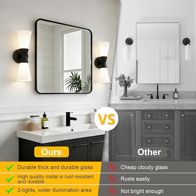 Wall Sconces Set of 2 for Bathroom, Modern Indoor Vanity Light Fixtures 15", Up Down Lighting, Wall Mount Lamp for Living Room Bedroom Hallway Stairway Fireplace Mirror E26 Base 2PC White&Black