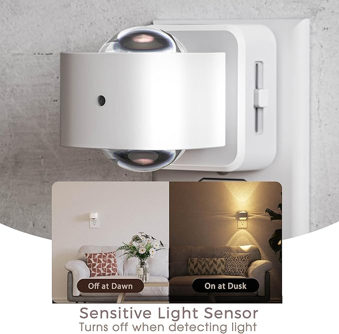 Briignite Night Light Projector, LED Night Lights Plug into Wall, 180° Rotating Night Light for Kids, Dusk to Dawn Sensor, 0-150LM Dimmable, Warm White Ambient Lighting for Bathroom, Gifts, White