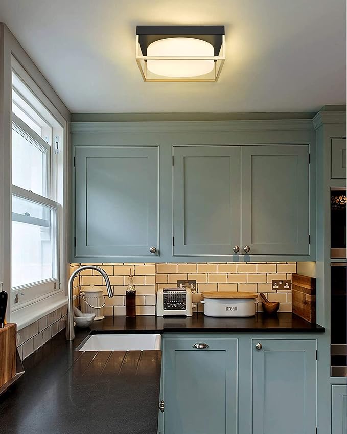 Black and Gold Ceiling Lights Flush Mount, 3-Pack 12 Inch Bedroom Ceiling Light Fixtures LED Bathroom Light Fixture, 24W 950 Lumen 3000K Dimmable, Square Ceiling Lamp for Kitchen Hallway