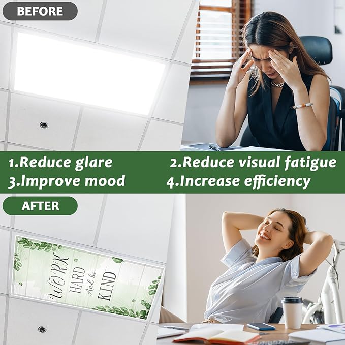 QOUBAI 4PCS Fluorescent Light Covers, 4x2 Feet Magnetic Light Cover Fluorescent Lights Shade Panel Positive Inspirational Ceiling Lights Filters for Office Classroom Home Drop Ceiling Eucalyptus