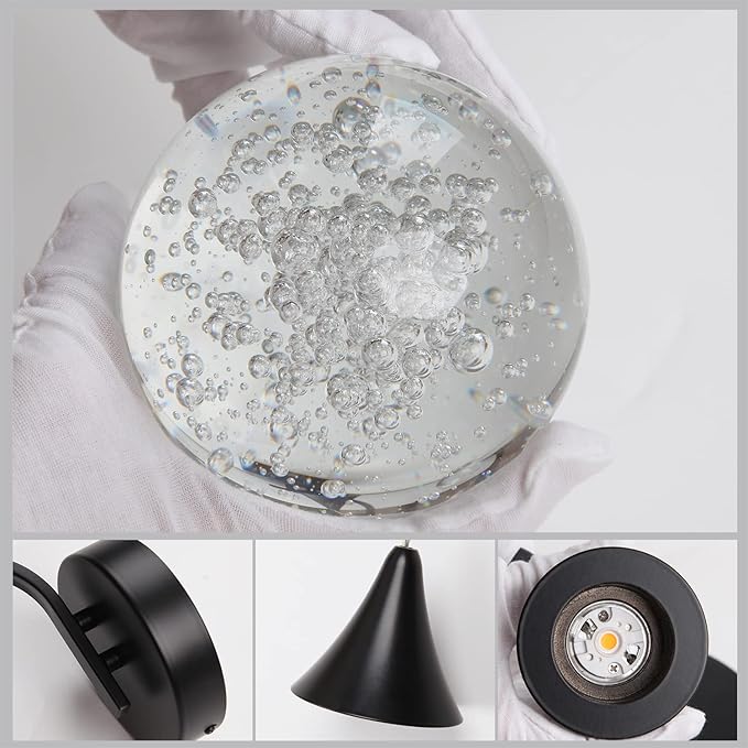 Sedelan Modern Crystal Bubble Wall Sconce, 5W Dimmable LED Wall Light Fixture, 3300K Warm White Indoor Wall Lighting, Matte Black for Bedroom Bedside Living Room Bathroom Hallway