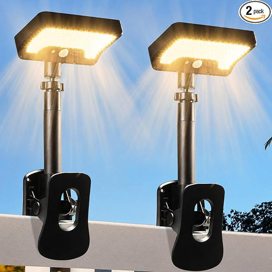 Clip On Solar Lights Outdoor, Motion Sensor Outdoor Lights, 92 LEDs 600LM Solar Fence Lights Outdoor Waterproof,Security Lights for Fence, Deck, Gutter (2, Clamp/Black/3000K)