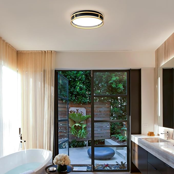 Pevfah Modern Flush Mount Ceiling Light, 5CCT 2700 K-6000 K Dimmable Black and Gold Ceiling Lighting Fixture, Minimalist Round LED Ceiling Lamp for Bedroom, Kitchen, Hallway, Laundry Room-12.6 Inch