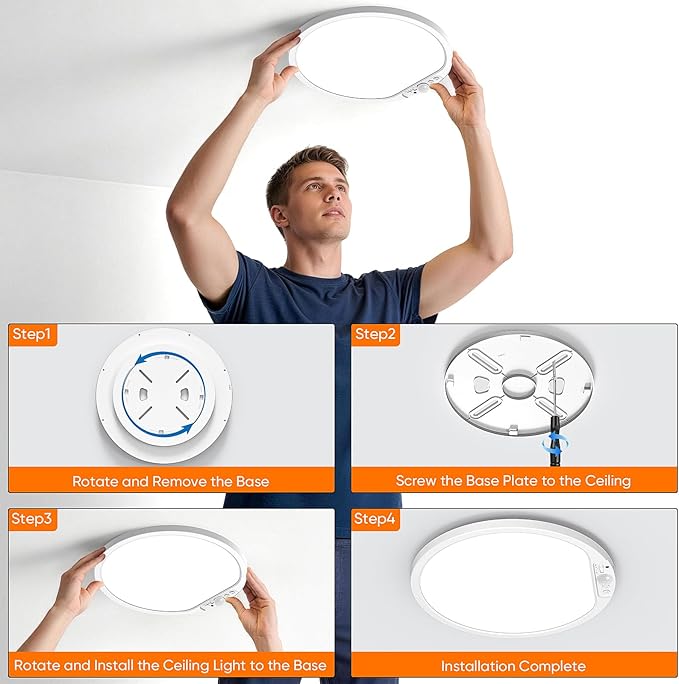 2 Pack 10000mAh Rechargeable Motion Sensor Ceiling Light with Remote, Battery Operated Closet Light No Wiring, Magnetic Wireless LED Ceiling Lights, 3 Color Overhead Lamp for Shower Pantry Hallway
