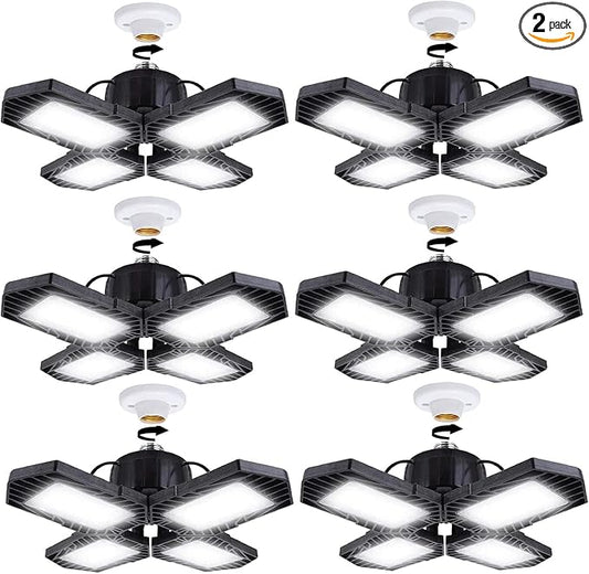 6Pack LED Garage Lights, 100W Deformable LED Garage Lighting 10000LM E26 Daylight 6000K LED Garage Ceiling Lights - Super Bright, Adjustable for Garage, Warehouse