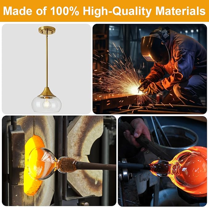 Modern Pendant Lights for Kitchen Island, Gold Pendant Light Fixtures with 8.5" Clear Glass Shade, Industrial Hanging Pendant Lights Fixture for Kitchen Island Dining Room Bedroom Entryway 1 Pack
