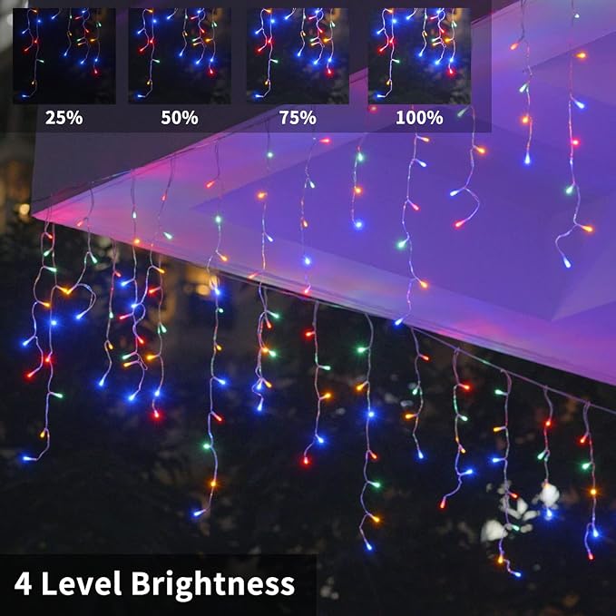 Christmas Icicle Lights Outdoor, 1008 LED 98.4 FT 8 Modes with Remote Control, Curtain Fairy String Lights for Christmas Decorations Holiday Wedding Party Eaves Window Yard Indoor (Multicolor)