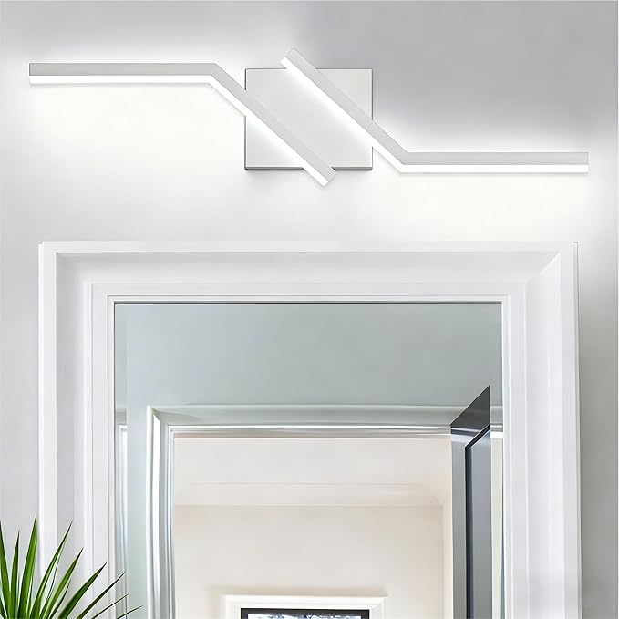 ZUZITO 24 inch Nickel Vanity Lights for Bathroom Vanity Light Modern Dimmable Bathroom LED Light Fixtures Over Mirror 6000K Cool White