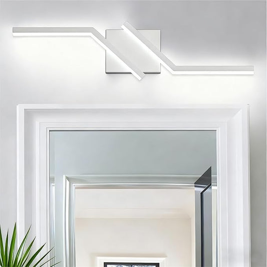 ZUZITO 24 inch Nickel Vanity Lights for Bathroom Vanity Light Modern Dimmable Bathroom LED Light Fixtures Over Mirror 6000K Cool White