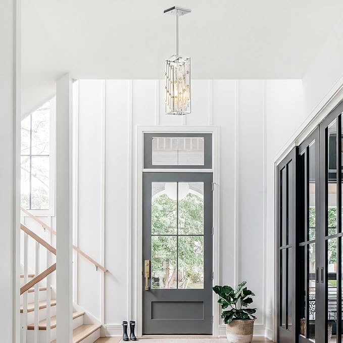 Chrome Pendant Lights Kitchen Island 1 Pack, Mini Crystal Chandeliers, Modern Pendant Lights Ceiling Lighting Fixtures for Kitchen Island, Dinning Room, Bedroom
