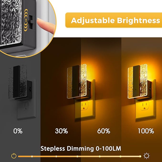 L LOHAS LED Night Lights Plug Into Wall, 2 Pack Night Light with Dusk-to-Dawn Sensor, Dimmable Decorative LED Nightlights, 0-100LM Amber Adjustable Brightness for Bathroom, Hallway, Bedroom,Stairway