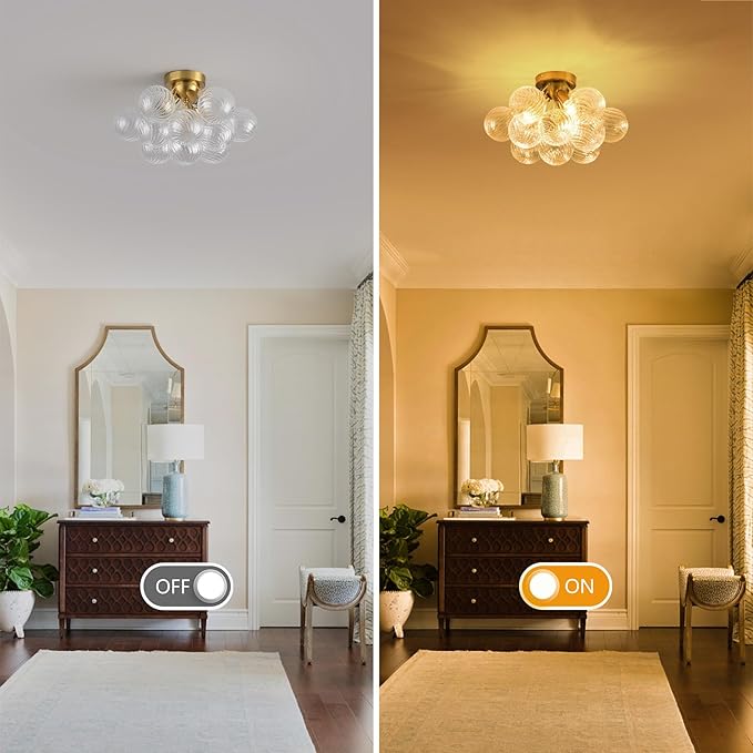 Bubble Chandelier Bubble Ceiling Light 17in Semi Flush Mount Chandelier Blown Glass Mid Century Close to Ceiling Light Fixture for Bedroom Hallway Entryway Kitchen Foryer Dining Room 1 Pack
