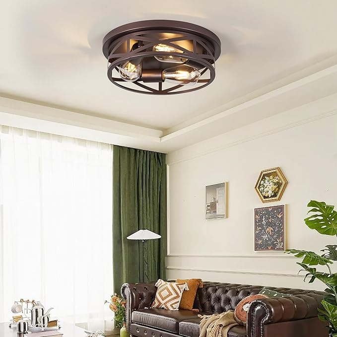 13 inch Flush Mount Ceiling Light Fixtures,3-Light Modern Hallway Light Fixtures Ceiling, Brown Lights Fixture Ceiling Mount for Farmhouse,Kitchen, Bedroom 1 Pack