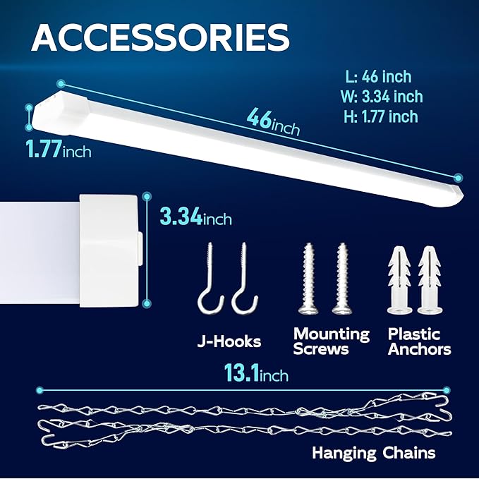hykolity 4FT 70W LED Shop Light Linkable, 8000lm(300w Equivalent), 5000K Utility Shop Lights for Garages, Workshops, Basements, Hanging or FlushMount, with Power Cord and Pull Chain, ETL, White,1 Pack