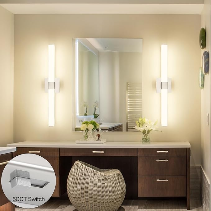 ZUZITO Modern Bahtoom Vanity Light Brushed Nickel, Bathroom LED Lights 32 Inch, 5CCT Dimmable Wall Lighting Fixtures for Bathroom Over Mirror