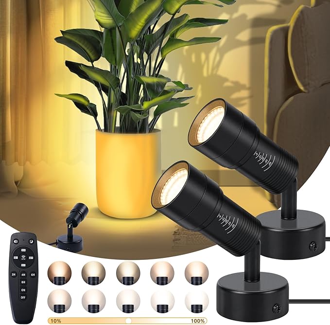 2 Pack Uplighting Indoor, 12W Uplights & Spot Lights with 8° to 60° Zoom Head, Stepless Dimming & Color Temperature Accent & Floor Can Light, Remote & Timer for Plants, Art, Pictures