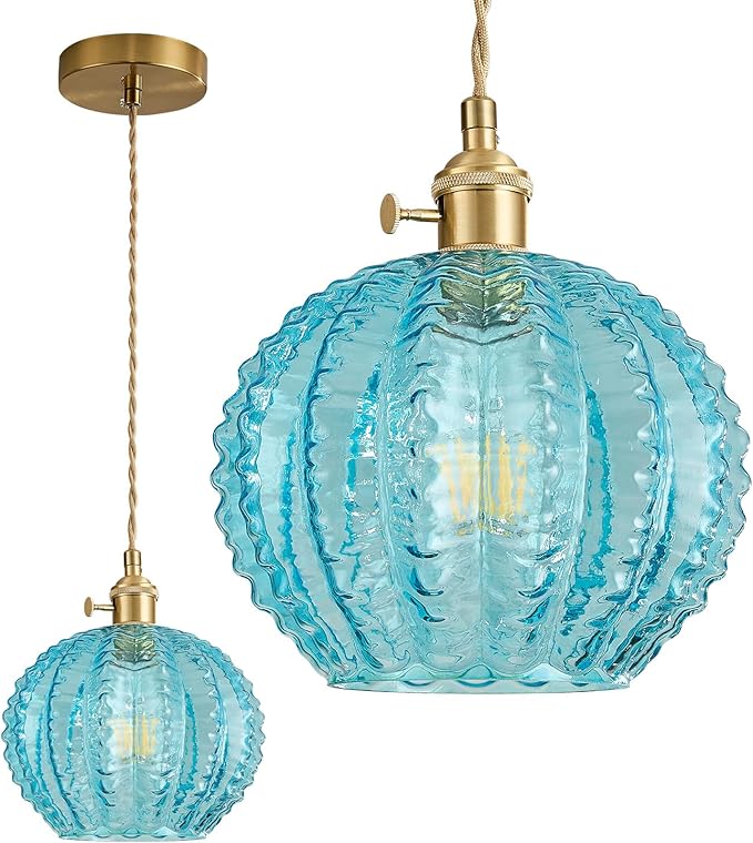 Blue Vintage Glass Ceiling Pendant Light Modern Small Globe Pendant Lights Hanging Light Fixture Applicable Staircases Lighting for Kitchen Sink Dining Room Bedroom Dining Room
