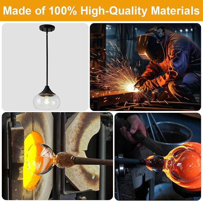 Modern Pendant Lights for Kitchen Island, Black Pendant Light Fixtures with 8.5" Clear Glass Shade, Industrial Hanging Pendant Lights Fixture for Kitchen Island Dining Room Bedroom Entryway 1 Pack