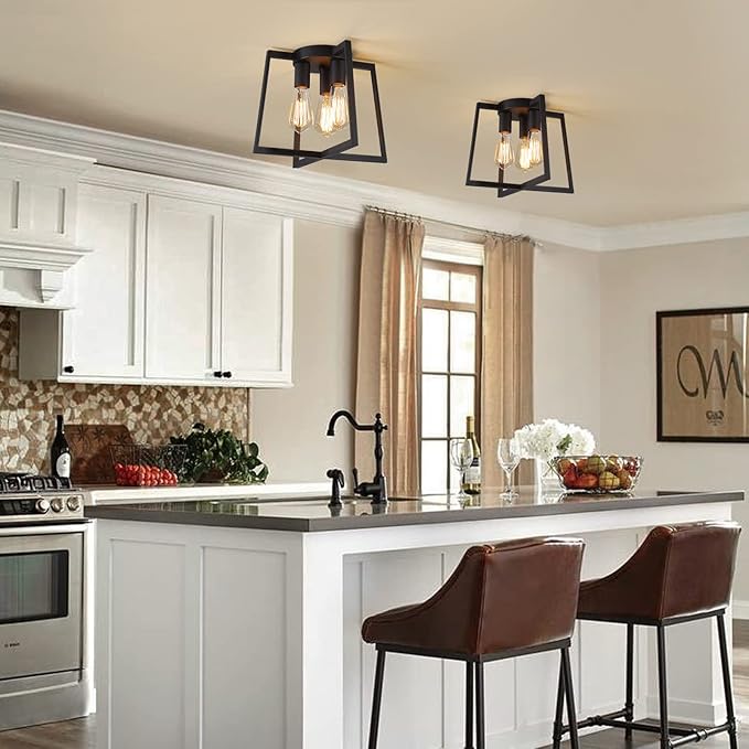 3-Light Ceiling Light Fixture,Modern Black Semi Flush Mount Chandelier,Farmhouse Industrial Ceiling Lighting for Kitchen Dining Room Bedroom Living Room Entryway Hallway Foyer