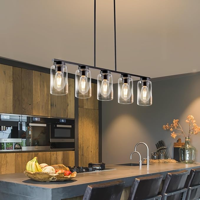 Dining Room Light Fixture, Black Island Lights for Kitchen Farmhouse Chandeliers for Dining Room Modern Kitchen Island Lighting Kitchen Island Light Fixtures Farmhouse Chandelier Linear Chandelier