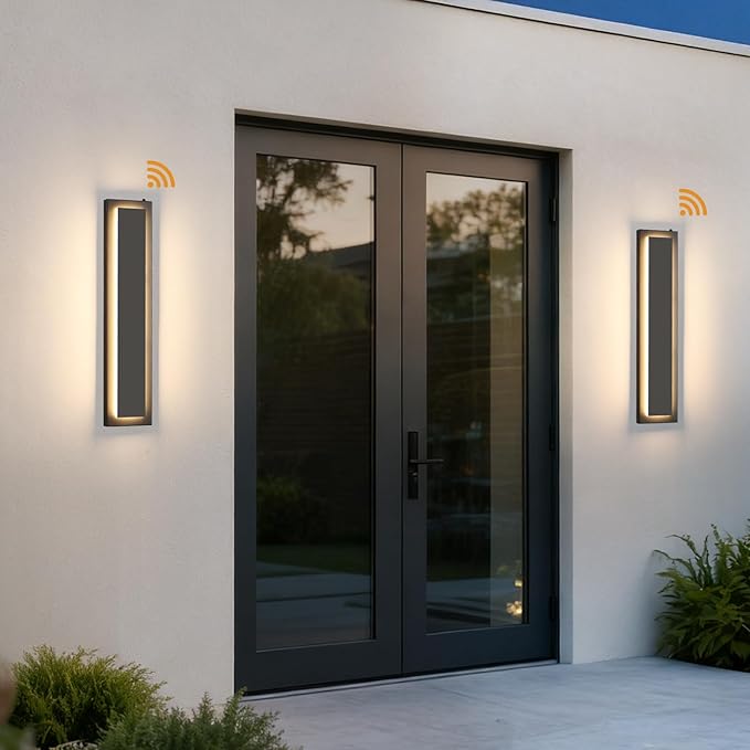 tewei 23.6'' Dusk to Dawn Outdoor Wall Lights, Modern Black LED Outdoor Wall Sconce, Large Long Exterior Lighting Fixtures Outside Porch Lights for House, Garage, Warm White 3000K, 1 Pack