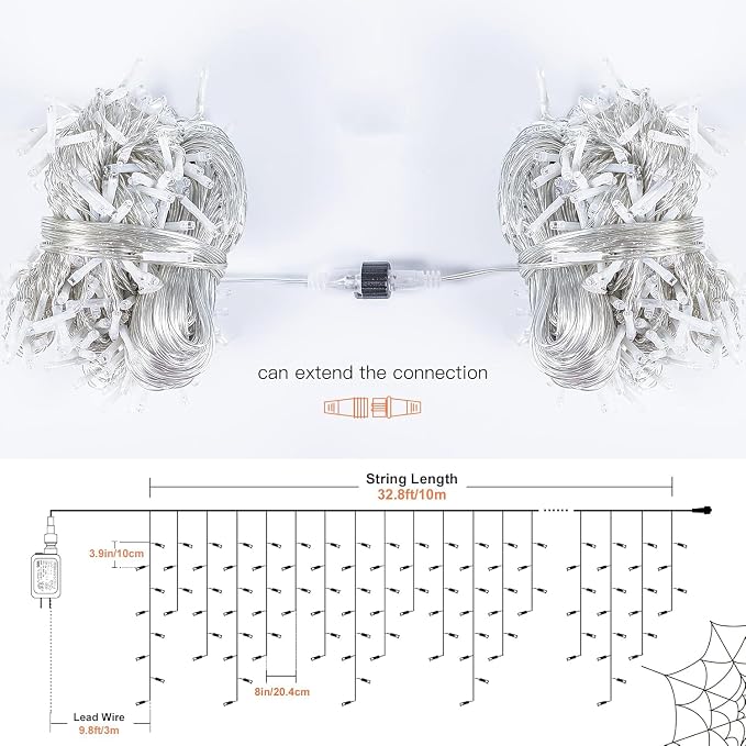 300LED Icicle Lights for Outside,Green Curtain Lights for St Patrick Day,8 Modes with 30V Plug in for Wedding, Party,Bedroom,Home,Garden,Outdoor,Indoor Wall,Christmas Decorations,Connectable