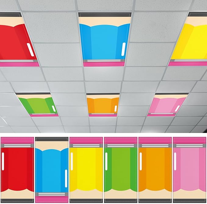 Wiooffen 6 Pcs Fluorescent Light Covers with 60 Magnets Decorative for Classroom Ceiling Lights 4 x 2 Feet Magnetic Light Cover Filter Easy Install for Office Hospital Home Ceiling Supplies (Pencil)