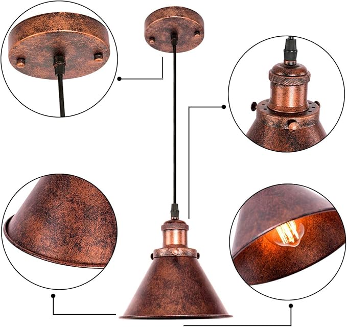 Lingkai Farmhouse Pendant Light Rustic Cone Shade Mounted Fixture Hanging Ceiling Lamp Antique Painted Vintage Finish Small Light