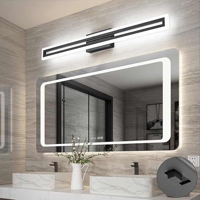 SOLFART 40 Inch LED Bathroom Light Matte Black Bathroom Vanity Light 5 Color Adjustable Light Fixtures for Bath Room Above Mirror 5CCT