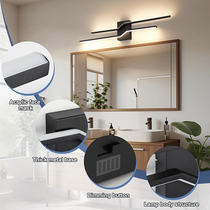 31.5 Inch Vanity Light for Bathroom Lighting Fixtures Over Mirror Black Dimmable 5CCT Vanity Lighting Fixture Modern Bath Vanity Lights Bar Wall Sconces